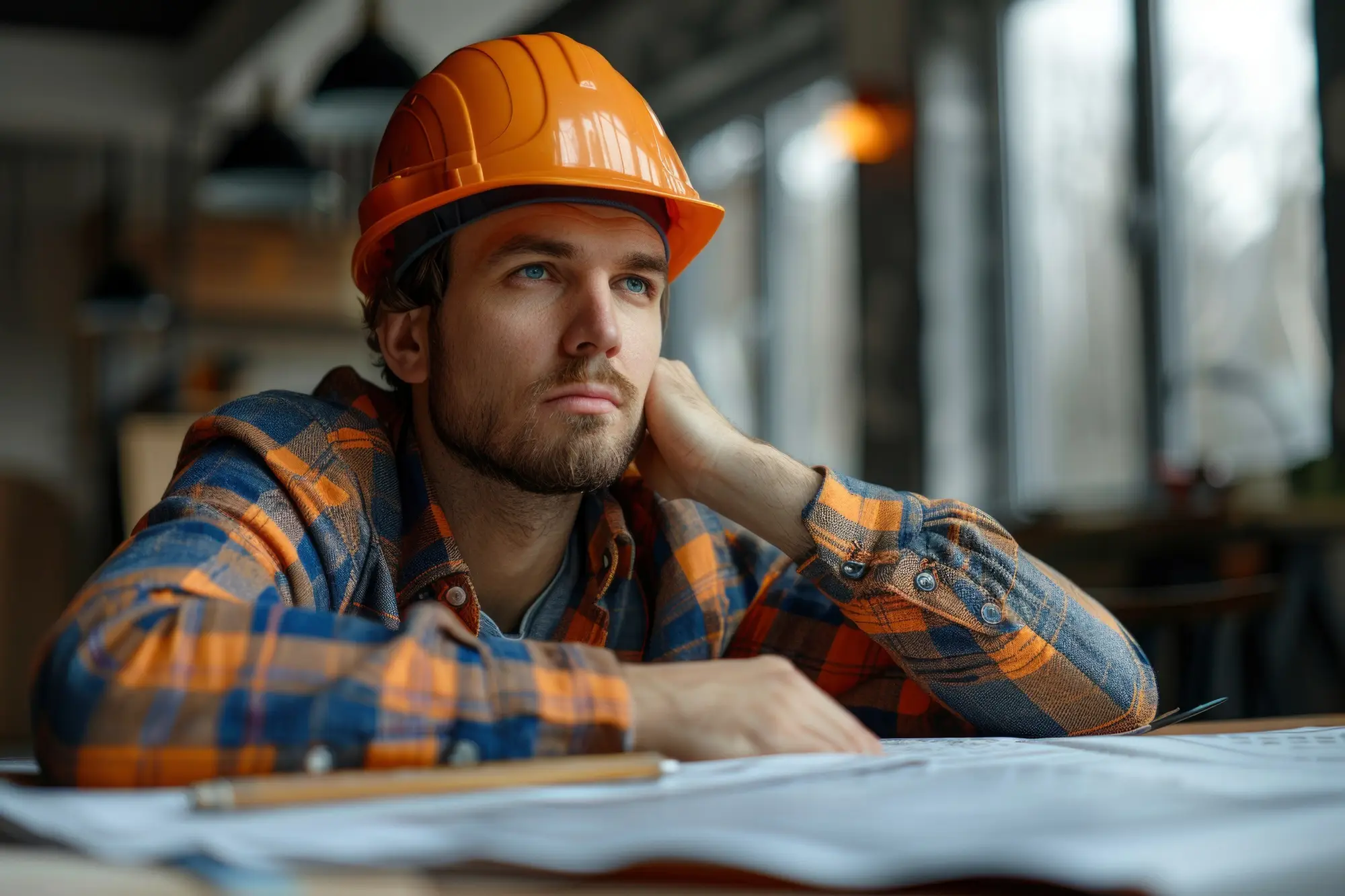 a lone working thinking about something